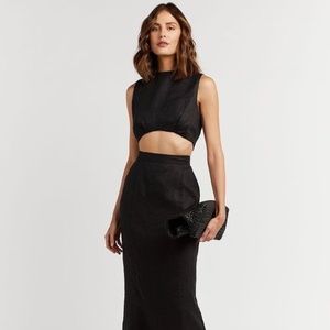 DISSH SPENCER BLACK LINEN CROP TOP + MIDI SKIRT SET Size 2